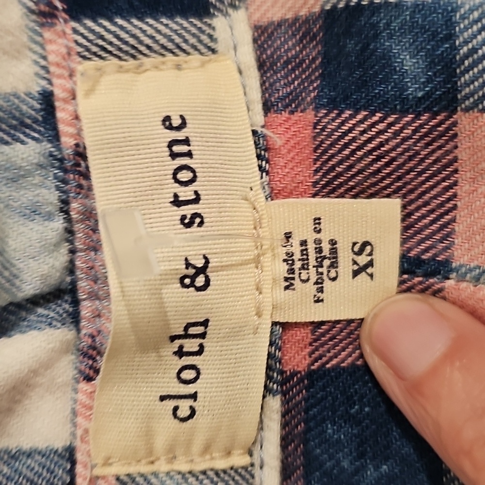 Anthropologie Cloth & Stone Plaid Button Up Shirt Sz Xs PTP 18" EUC - Picture 10 of 12